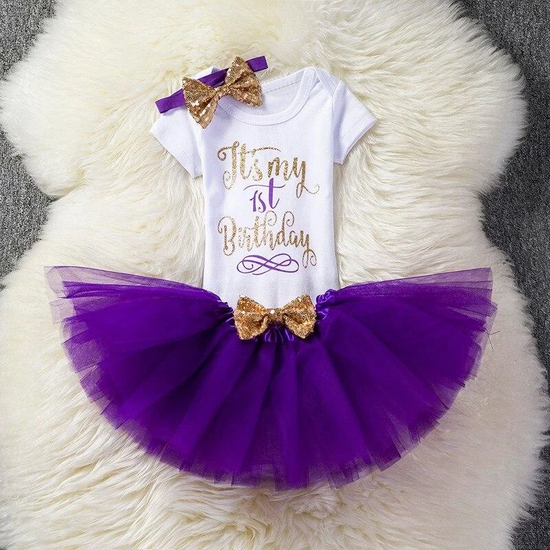 Little Girls Summer Dress Cute Newborn Baby Girl Clothes 1st Birthday Baby Bodysuit Romper+Ruffles Tutu Skirt +Headband Outfits