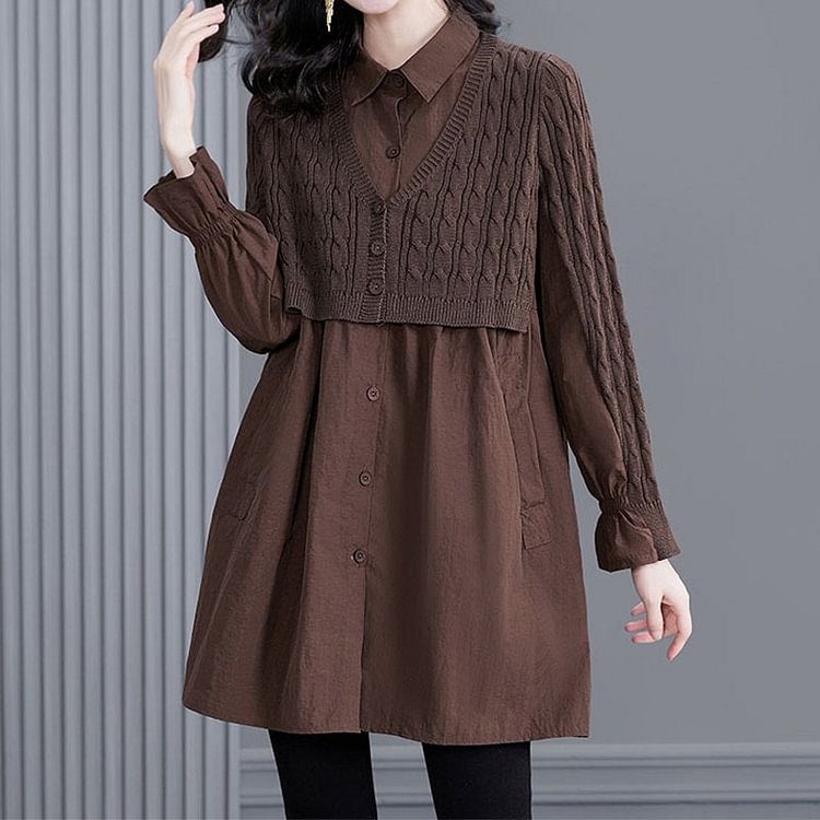 Coffee Long Sleeve Casual Shift Shirts & Tops QueenFunky