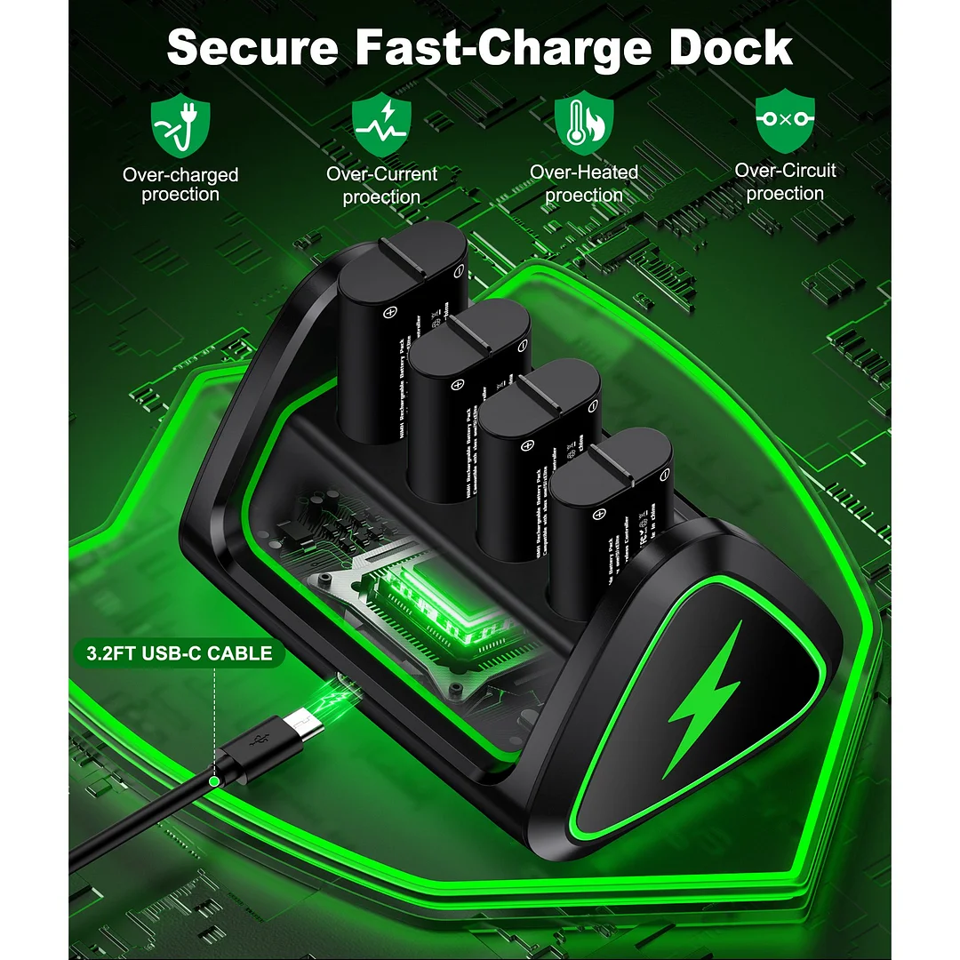 QQV Charger for Xbox One Rechargeable Battery Pack, Xbox Series X|S Accessories with 4&times;1200mAh Xbox controller charger