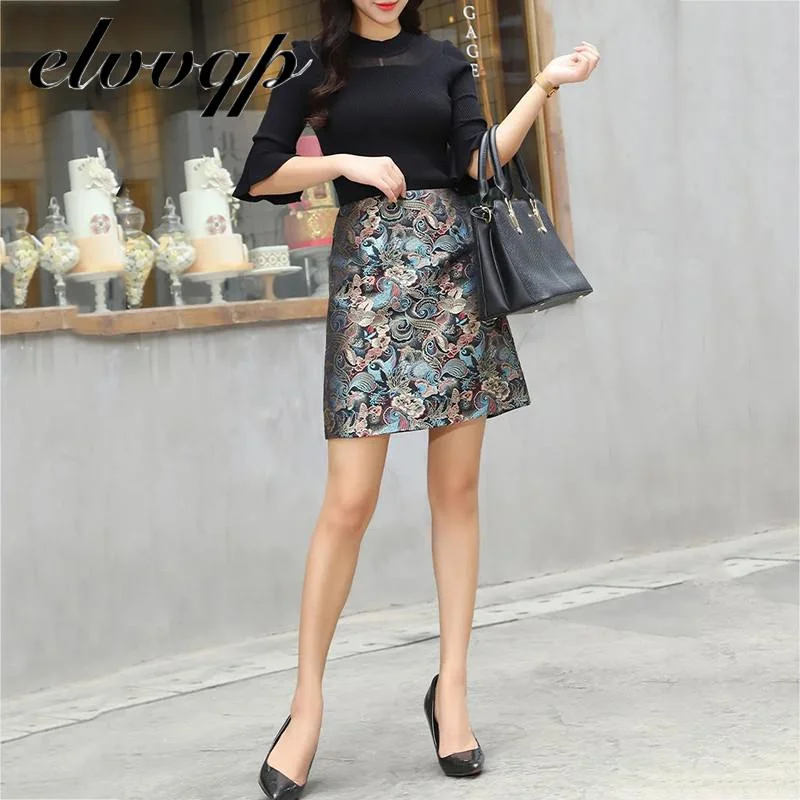Vintage Embroidered Flowers Skirt Autumn Winter Elegant Office Worker Skirt Casual Zipper High Quality Mini Party Skirts Women