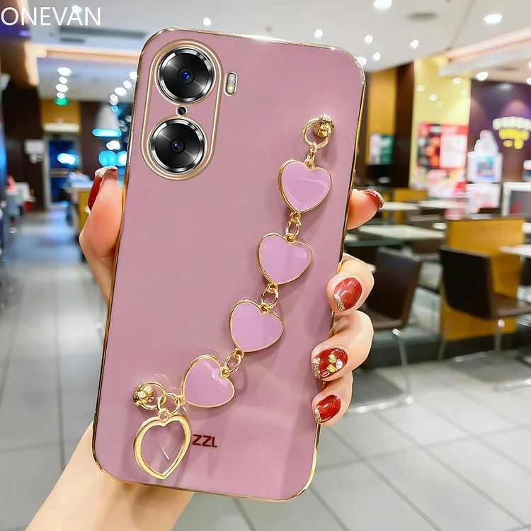 Luxury Fashion Plating Love Heart Bracelet Chain Case For Huawei Honor X7 X8 70 50 10 Lite Pro 9X Y7A Y9S Wrist Band Back Cover