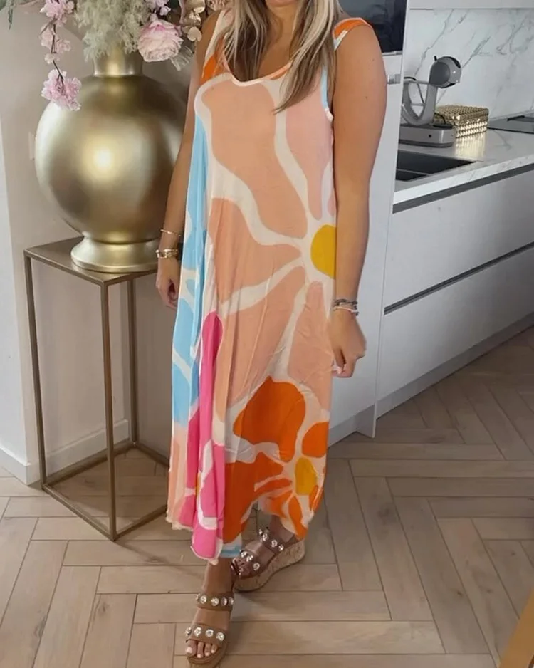 V-Neck Printed Sleeveless Dress