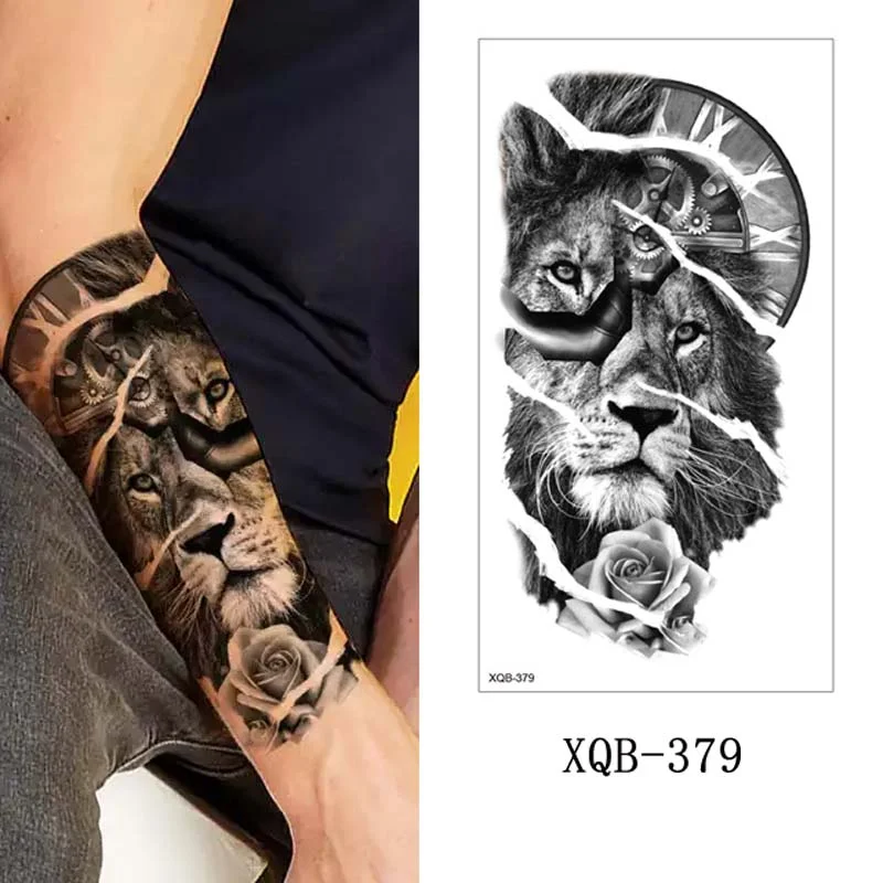 Sdrawing Forest Tattoo Sticker for Men Women Tiger Wolf Death Skull Temporary Tattoo Fake Henna Skeleton King Animal Tatoo Pattern