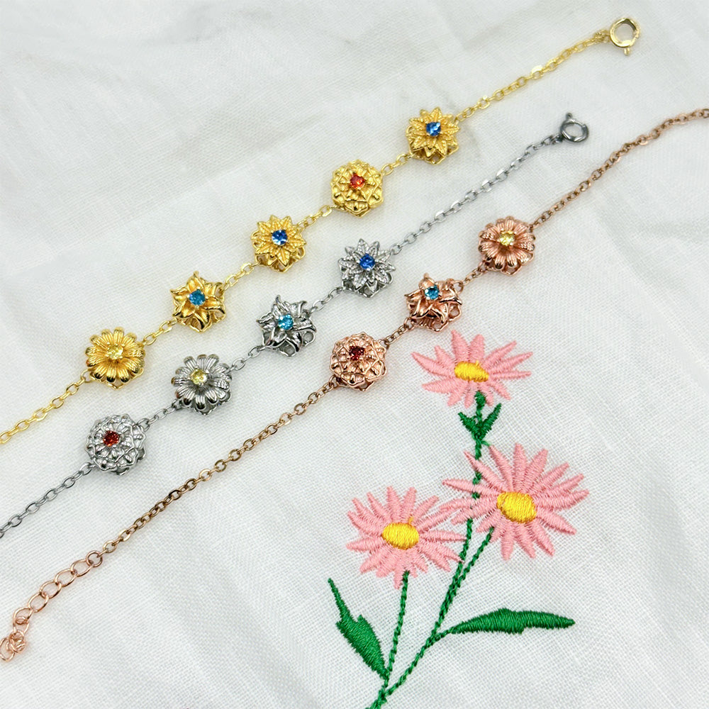 Loveyoufancy Personalized Birth Flower Fidget Spinner Bracelet With Birthstone For Mom & Grandma