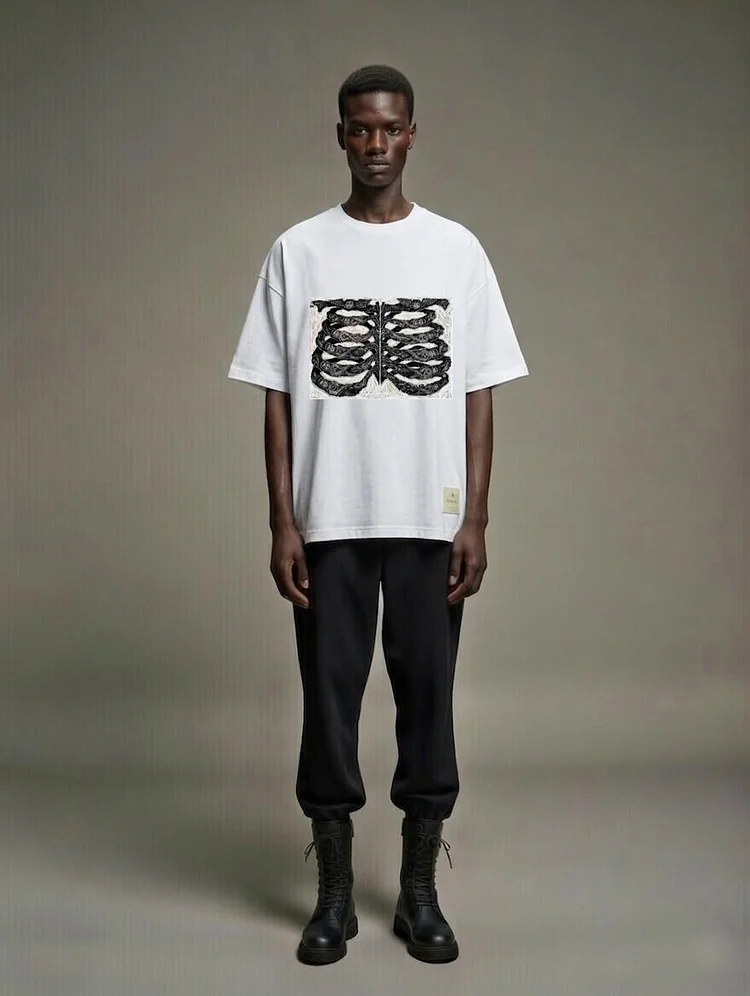 YANG YU Unisex Printed T-shirt  - 4 Recycled Water Bottles - White