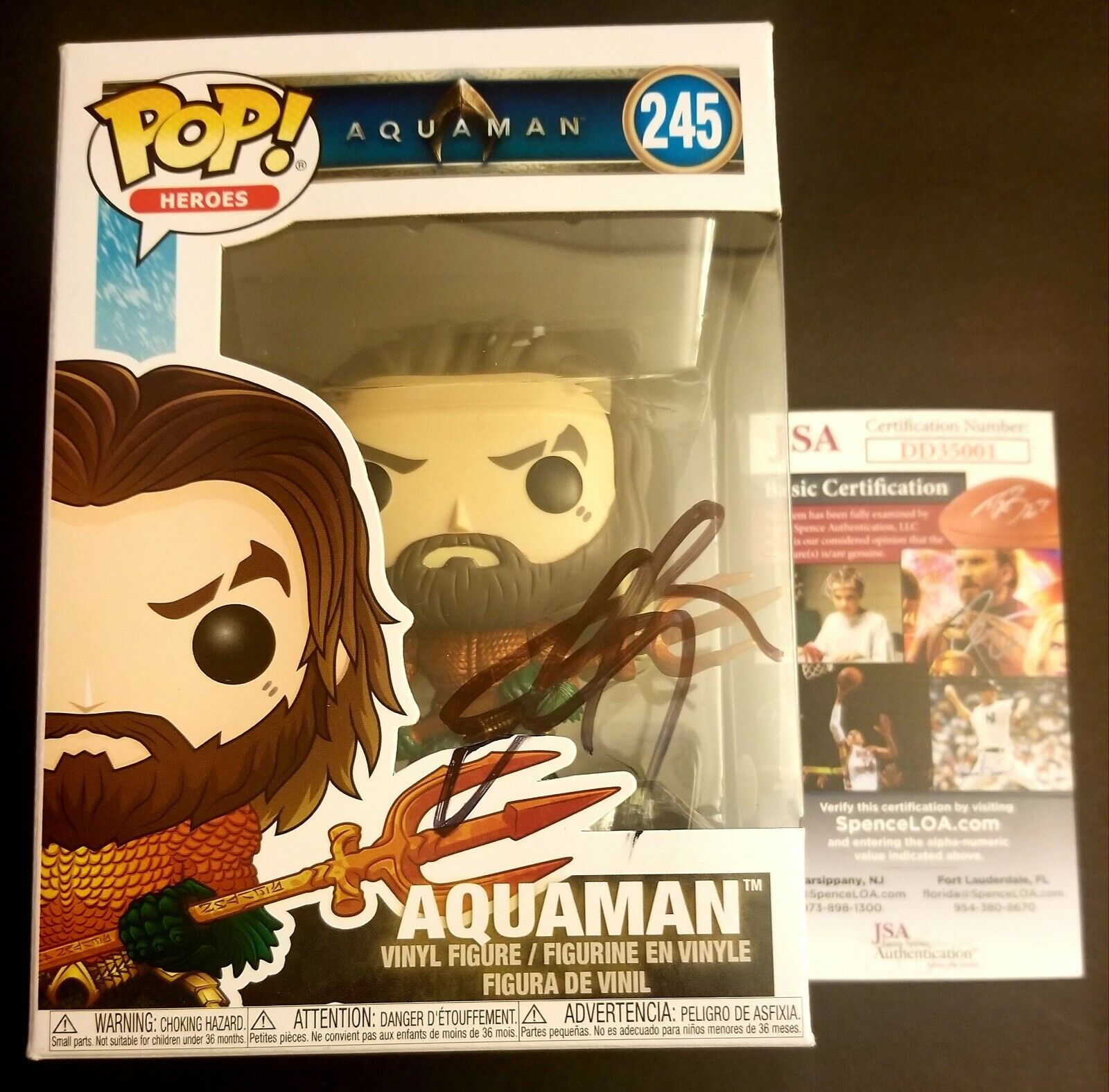 JASON MOMOA & JAMES WAN Authentic Hand-Signed ~AQUAMAN~ POP vinyl (JSA COA)