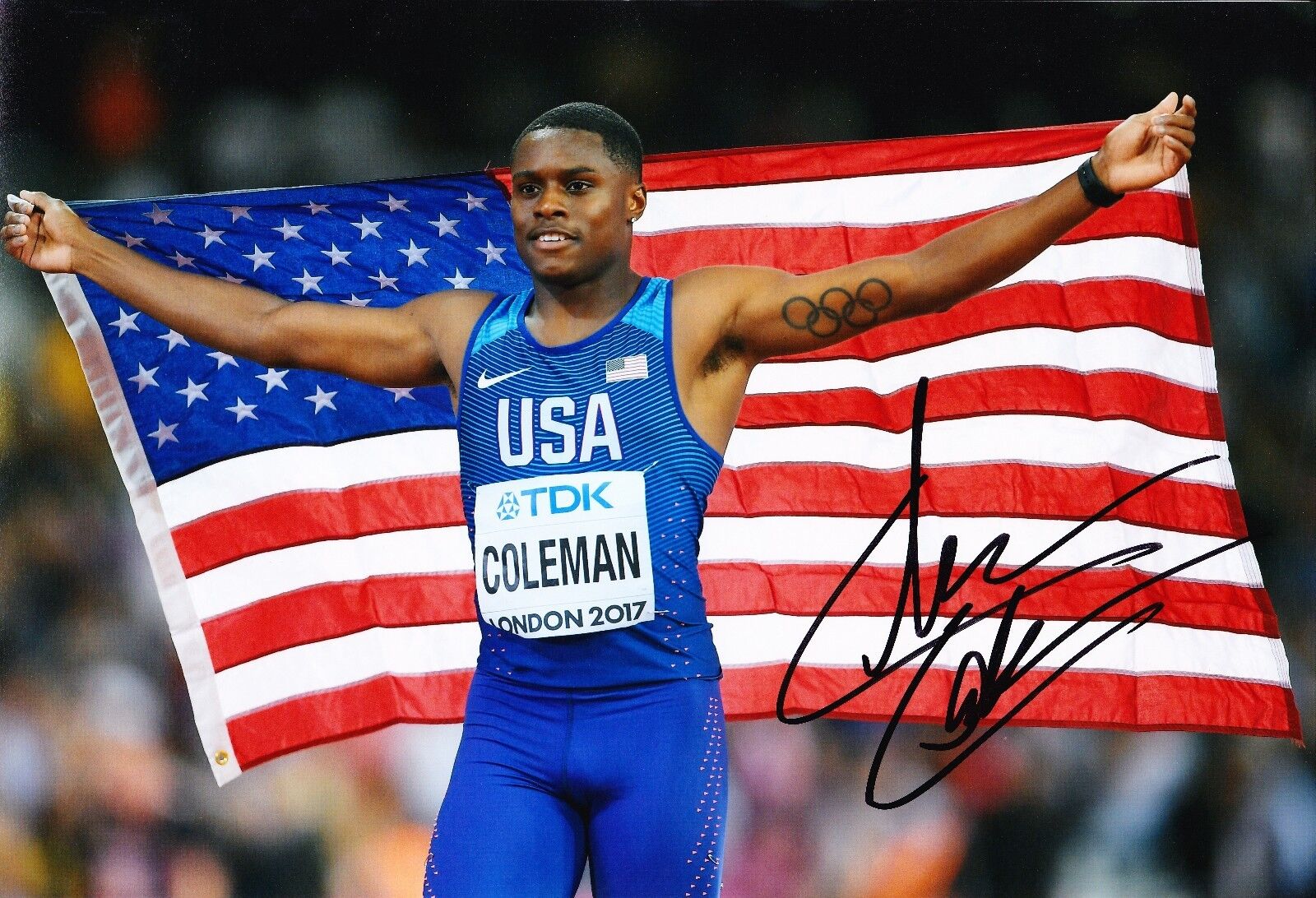 Christian Coleman Signed 12X8 Photo Poster painting American Athlete AFTAL COA (A1)