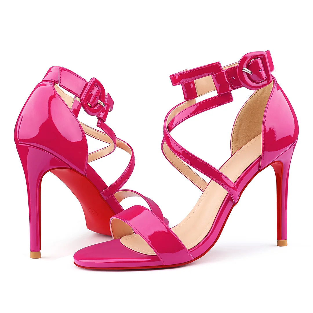 100mm Women's Red Bottom Open Toe Sandals Ankle Strap High Heel Summer Shoes-MERUMOTE