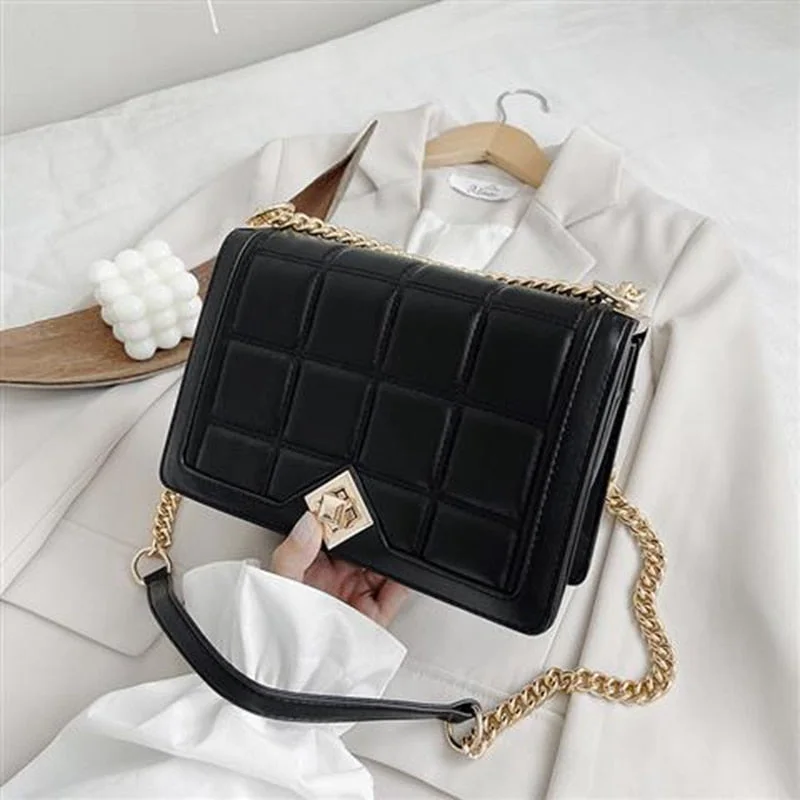 Messenger Bags Shoulder Bag Women Bag Crossbody Bags Purse Handbag Retro PU Leather Lattice Chain Fashion Solid Color Luxury Bag