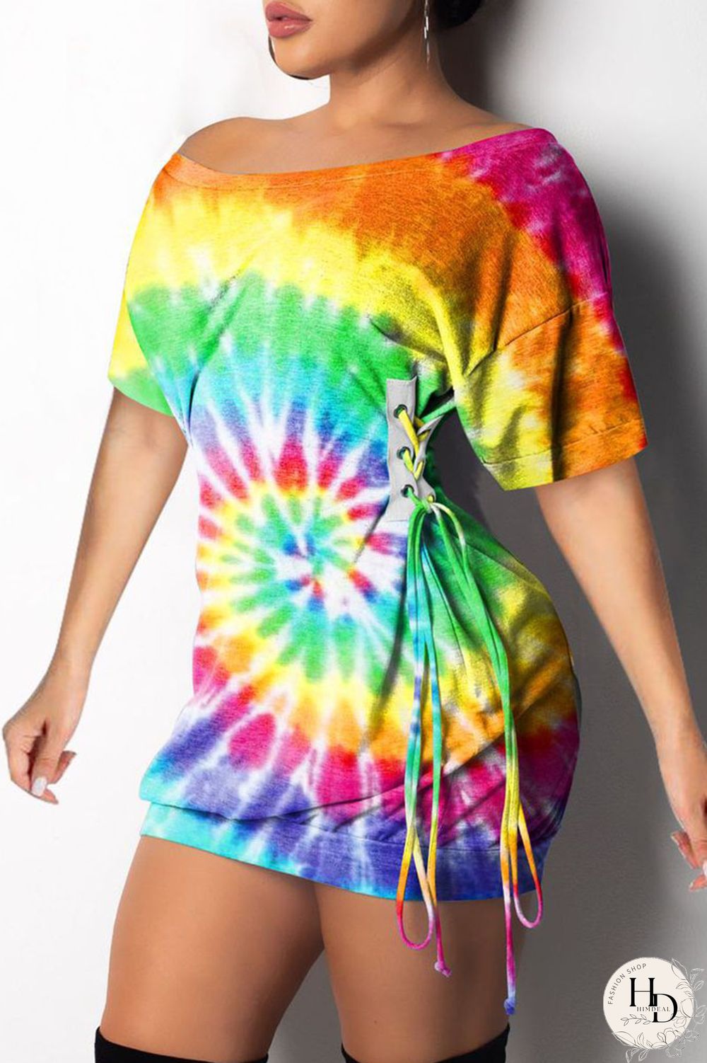 purple Fashion Sexy Patchwork Print bandage One word collar Hip skirt Dresses