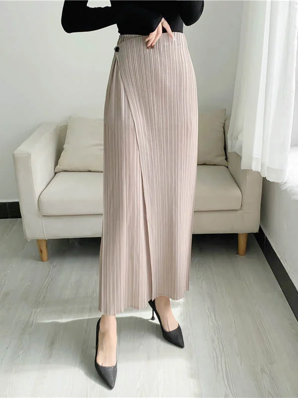 Column Irregularity Pleated Solid Color Casual Pants Bottoms
