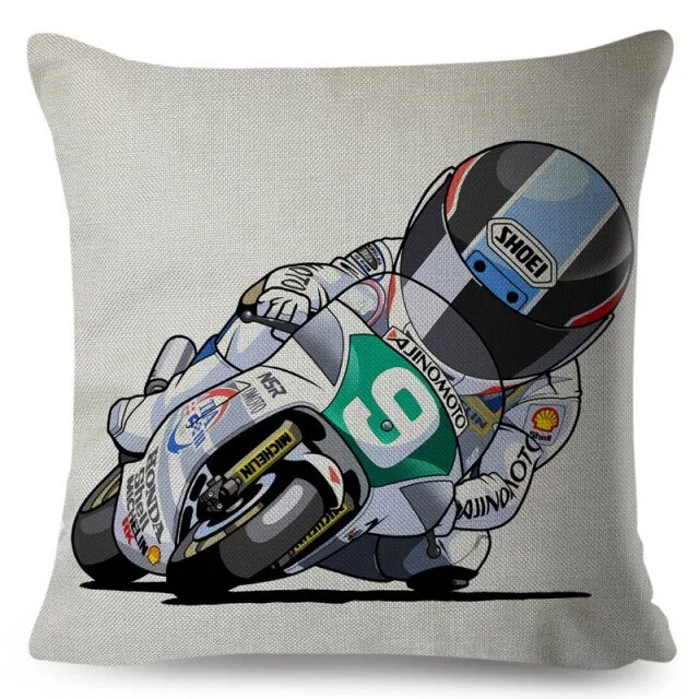 Linen Pillow Case - Cartoon Sports Motorcycle