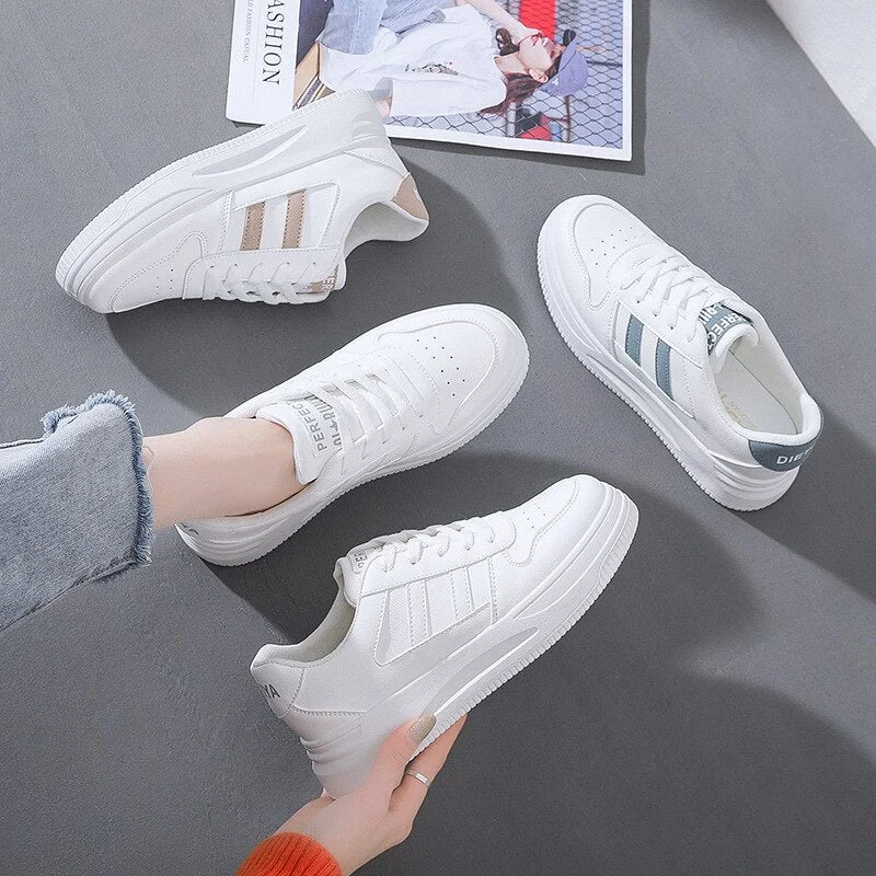 Women Fashion Sneakers Leather Platform Shoes Summer Women White Sneakers Breathable Trainers Light Weight Large Size Sneaker