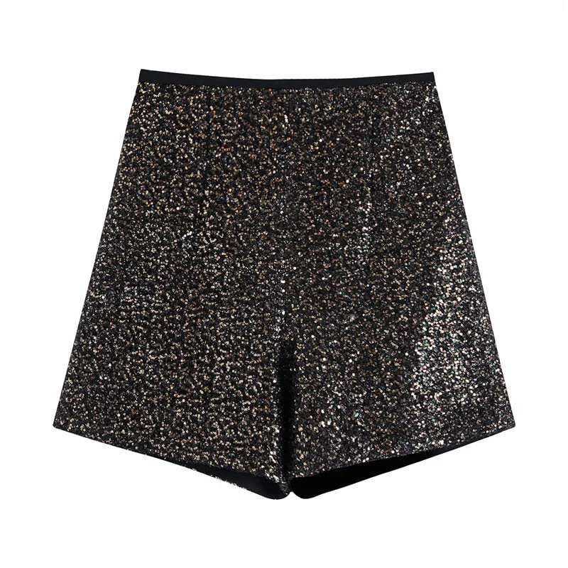 Evfer Autumn Stylish Lady Shinny Sequined Club Style Shorts Women Fashion Elastic High Waist Short Pants Female Casual Shorts