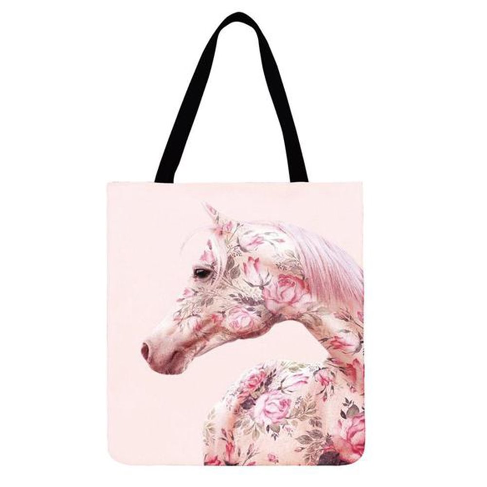 Linen Tote Bag-Rose horse