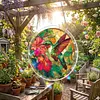 (18.5cm)DIY Acrylic Jigsaw Puzzle Window Hanging with Hanging Chain DIY Stained Glass Decoration Round Window Puzzle Decor for DIY Craft Project (Flower Bird)