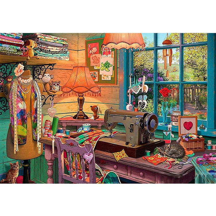 Sewing Room Round Full Drill Diamond Painting 40X30CM(Canvas) gbfke