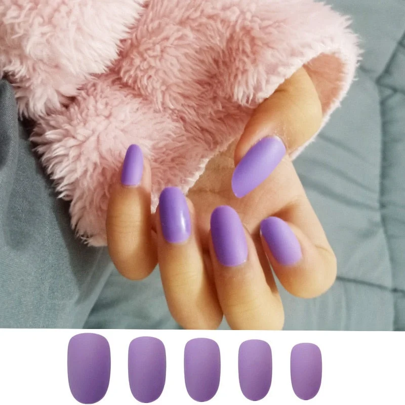 24pcs/set faux nails Accessories for women matte Pink False Nail with glue solid Color Short Square full cover press on nails-Nail Inspo