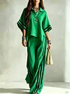 Women's Elegant Plus Size Loose Short Sleeve Shirt Top & Pants Two-Piece Suit Set
