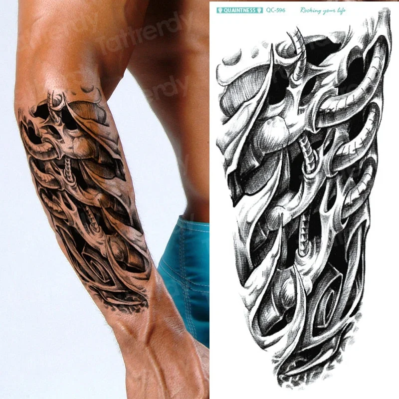Black Stylish 3D New Man's Half Sleeve Arm Temporary Totem Tattoo Stickers Mechanical Body Art Tatoos for Boys Mens Armband