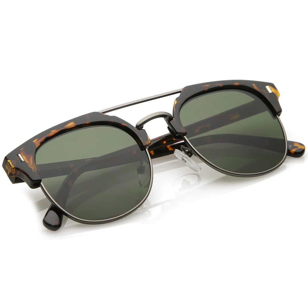 Classic Horn Rimmed Crossbar Round Flat Lens Half Frame glasses 50mm