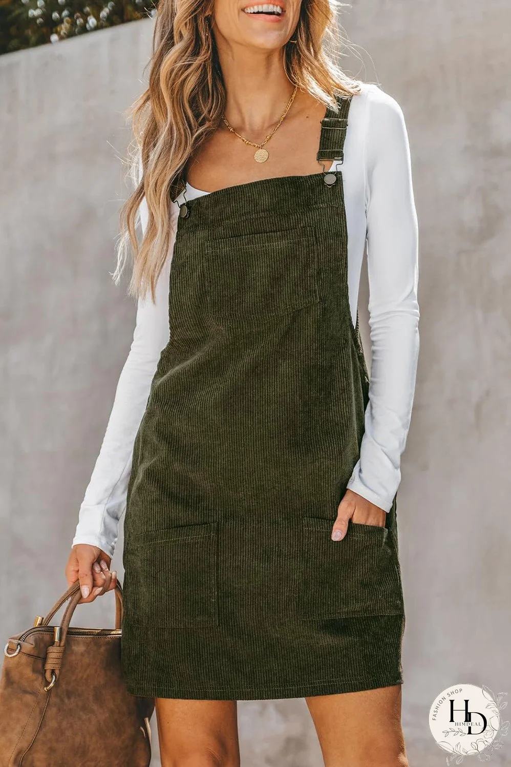 Women's Olive Green Corduroy Mini Dress