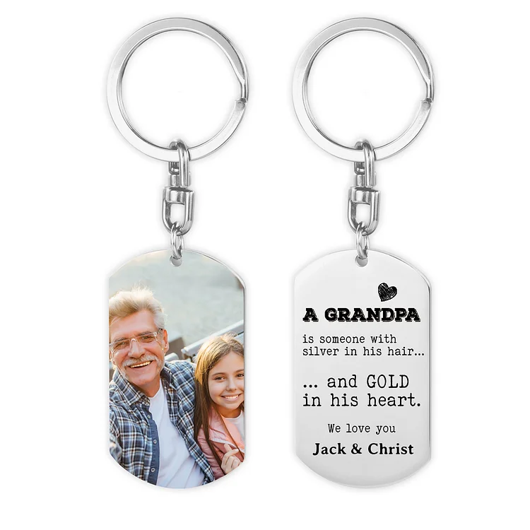 Father's Day Gift Photo Keychain Custom Names for Grandpa "We Love You"