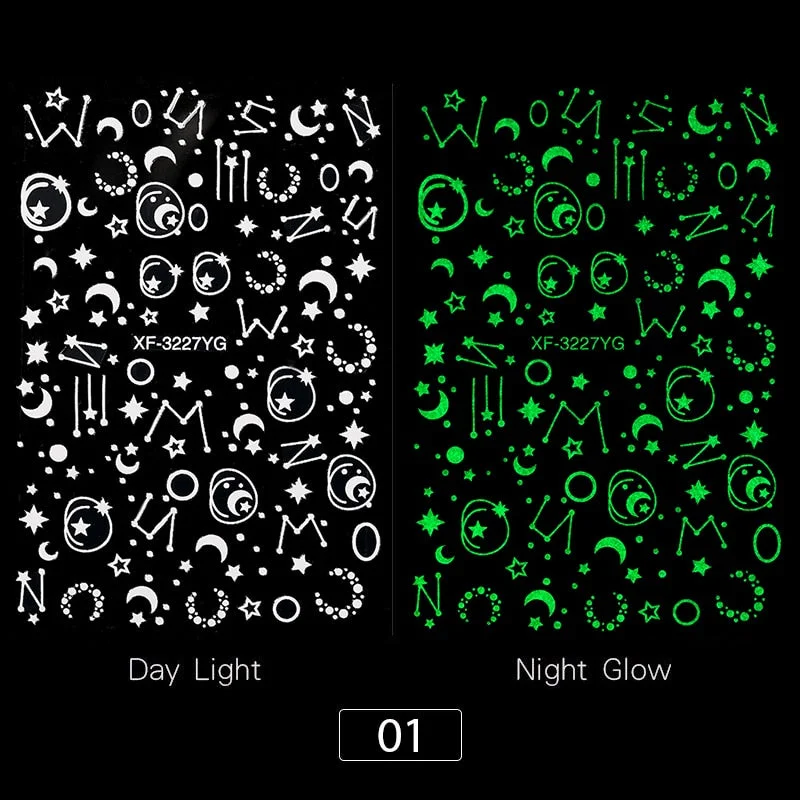 3D Luminous Nail Stickers Halloween Pumpkin Spider Star Moon Transfer Sliders  Winter Glow In The Dark Nail Art Decoration-Nail Inspo