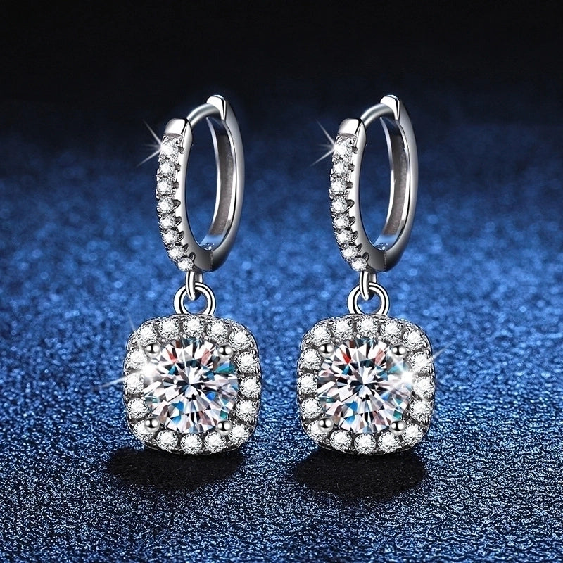 1 Pair 925 Sterling Silver Moissanite High Carbon Diamond Geometric Solid Color Drop Earrings