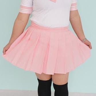 Final Stock! Plus Size Pastel Cute Baby Pink Pleated Skirt SP140888