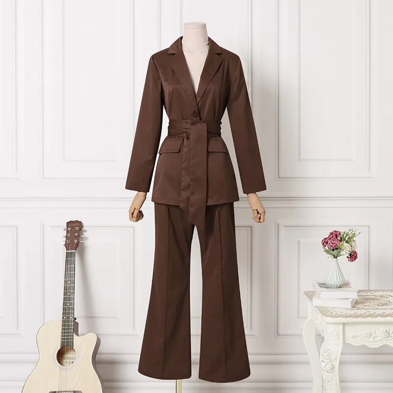 2022 Autumn Long Sleeve Office Formal Suit Thin Blazers VONDA Women Lapel Coats Color Patchwork Wide Leg Pants 2pcs no lining