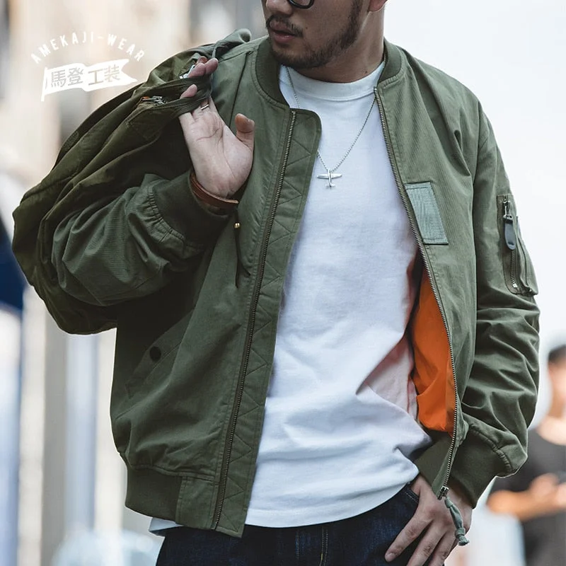 Aonga  Casual MA-1 Men’S Jackets Green  Military Flight Bomber Tank Coat Solid Vintage Coats Monocycle Jacket Collar Men Clothing