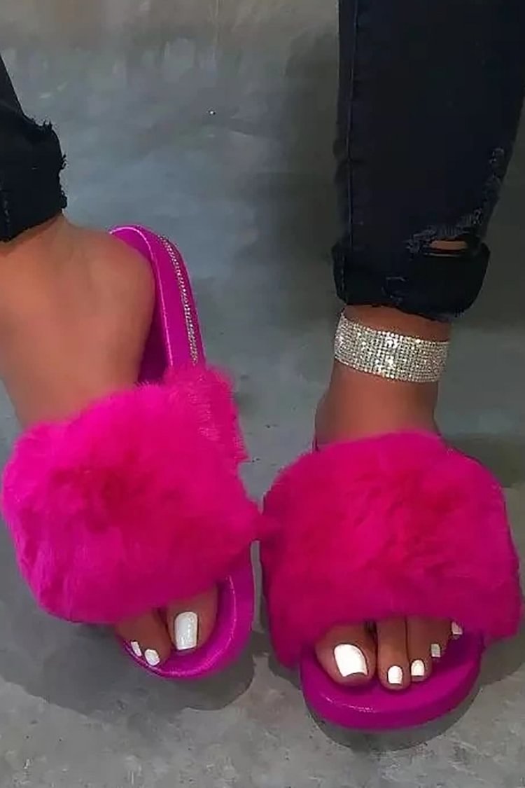 Daily Barbie Pink Fluffy Flat Bottom Slippers