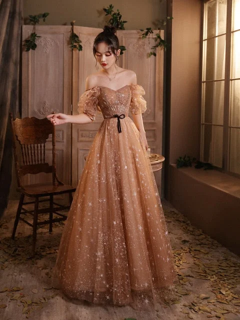 Bling Lantern Sleeve Bow Lace Up Long Prom Dress SP17122