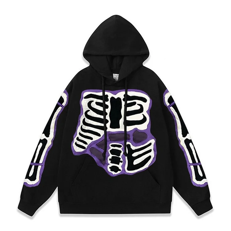 Goth Skull Print Loose Hoodie Hip Hop Long Sleeve Jacket at Hiphopee