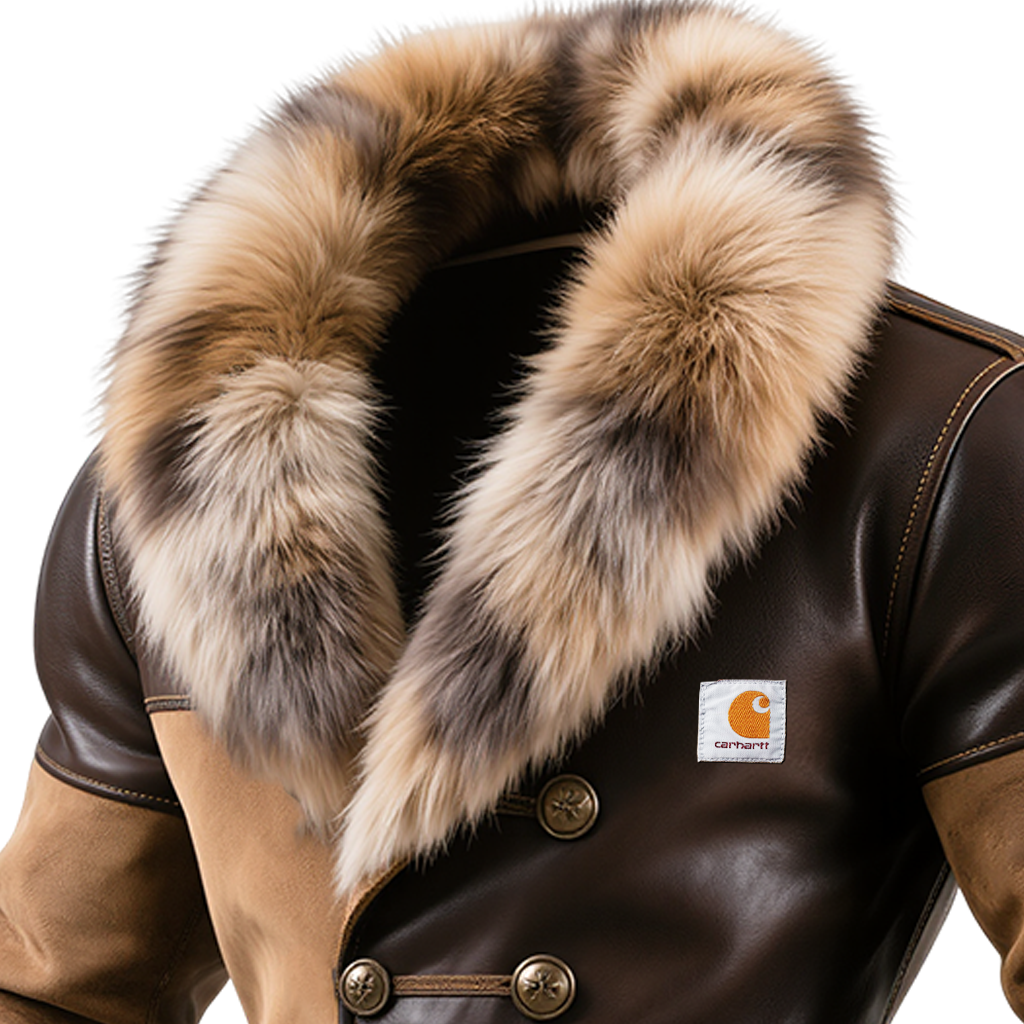 Men's Vintage Winter Warmth: Brown Leather Jacket With Fur Trim