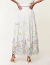 White Multicolor Floral Embroidered Tiered Skirt, Lightweight Cotton Eyelet Skirt, Cottagecore Vacation Skirt, Wholesale Summer Women's Skirts