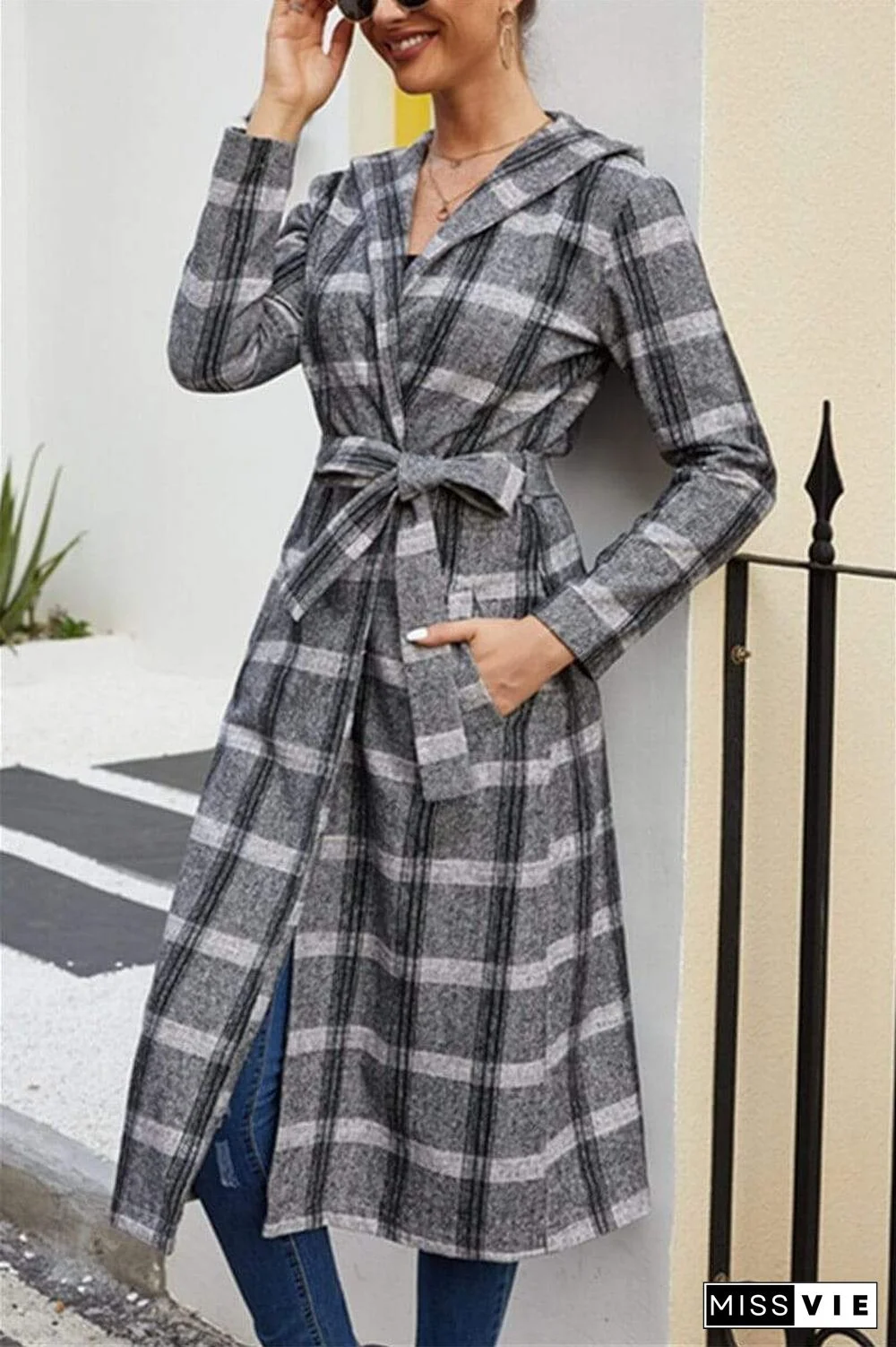 Fashion Casual Plaid Hooded Coat (Only Coat)