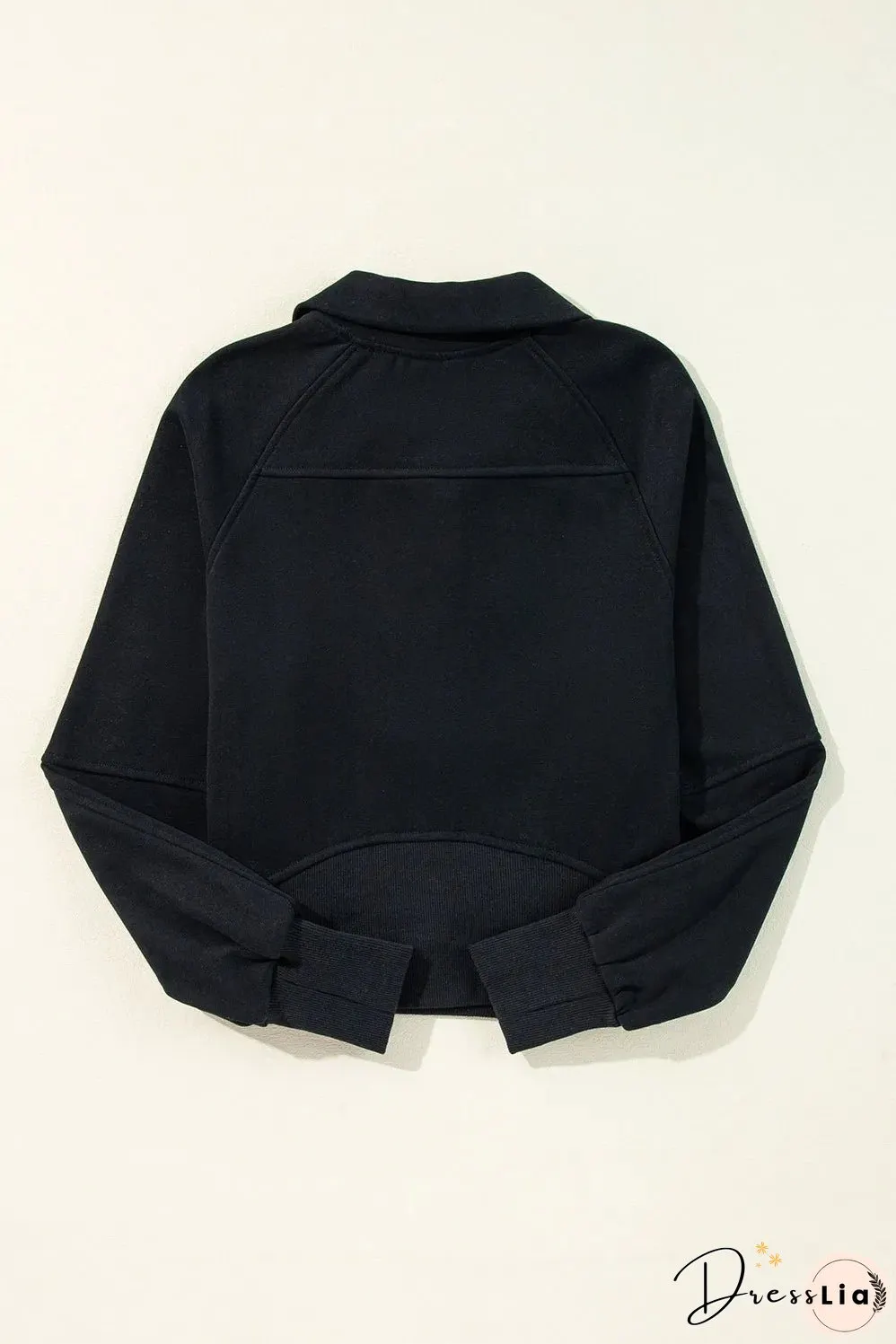 Black Quarter Zip Stand Neck Kangaroo Pocket Sweatshirt