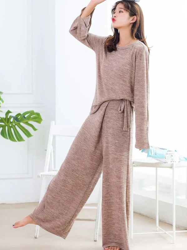 2PCS Plus Size Round-Neck Top&Bottom Pajama Set