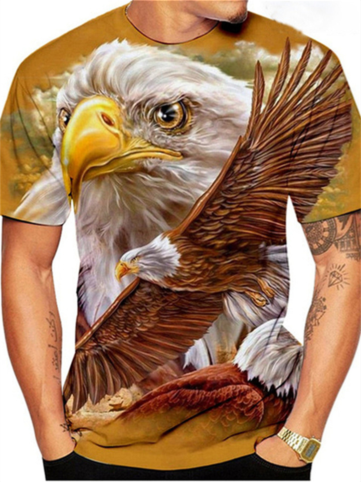 Men's T Shirt Eagle Animal Crew Neck Short Sleeve Street Print Tops Sportswear Casual Fashion Comfortable Blue Summer Spring Graphic Tees