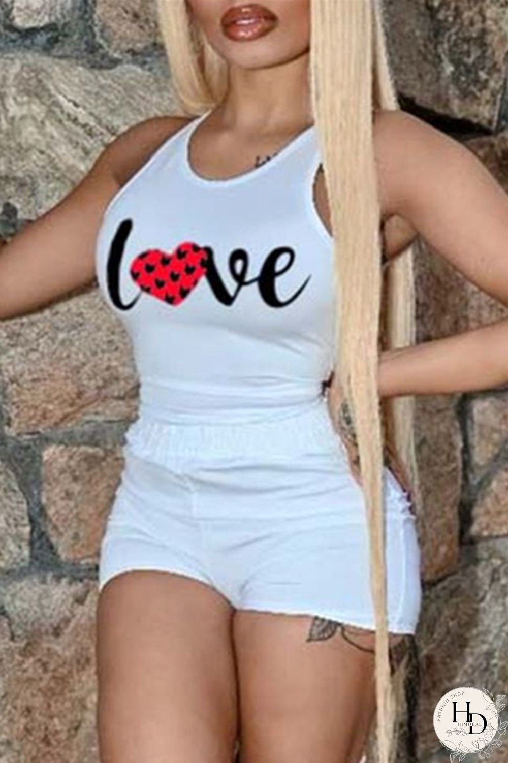 Black Fashion Casual Letter Print Basic O Neck Sleeveless Two Pieces