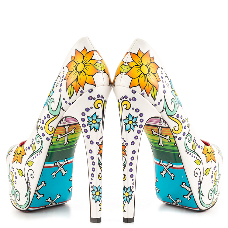 Floral Print Closed Toe 5.5 Inch Heels Platform Pumps for Women |FSJ Shoes