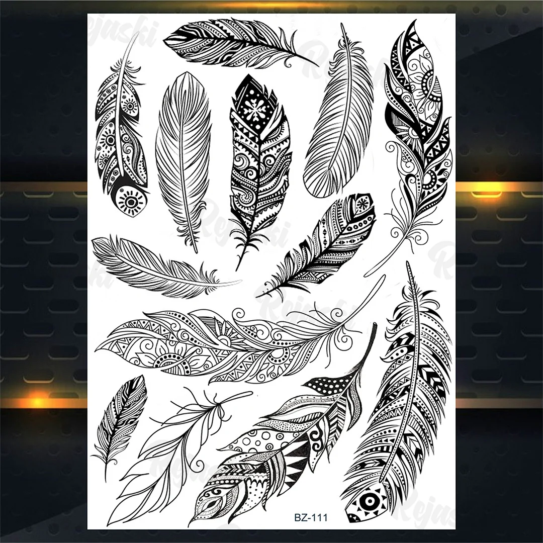 Sdrawing Elephant Pendant Temporary Tattoos For Women Men Lion Butterfly Snake Feather Fake Tattoo Sticker Glamour Back Body Tatoos