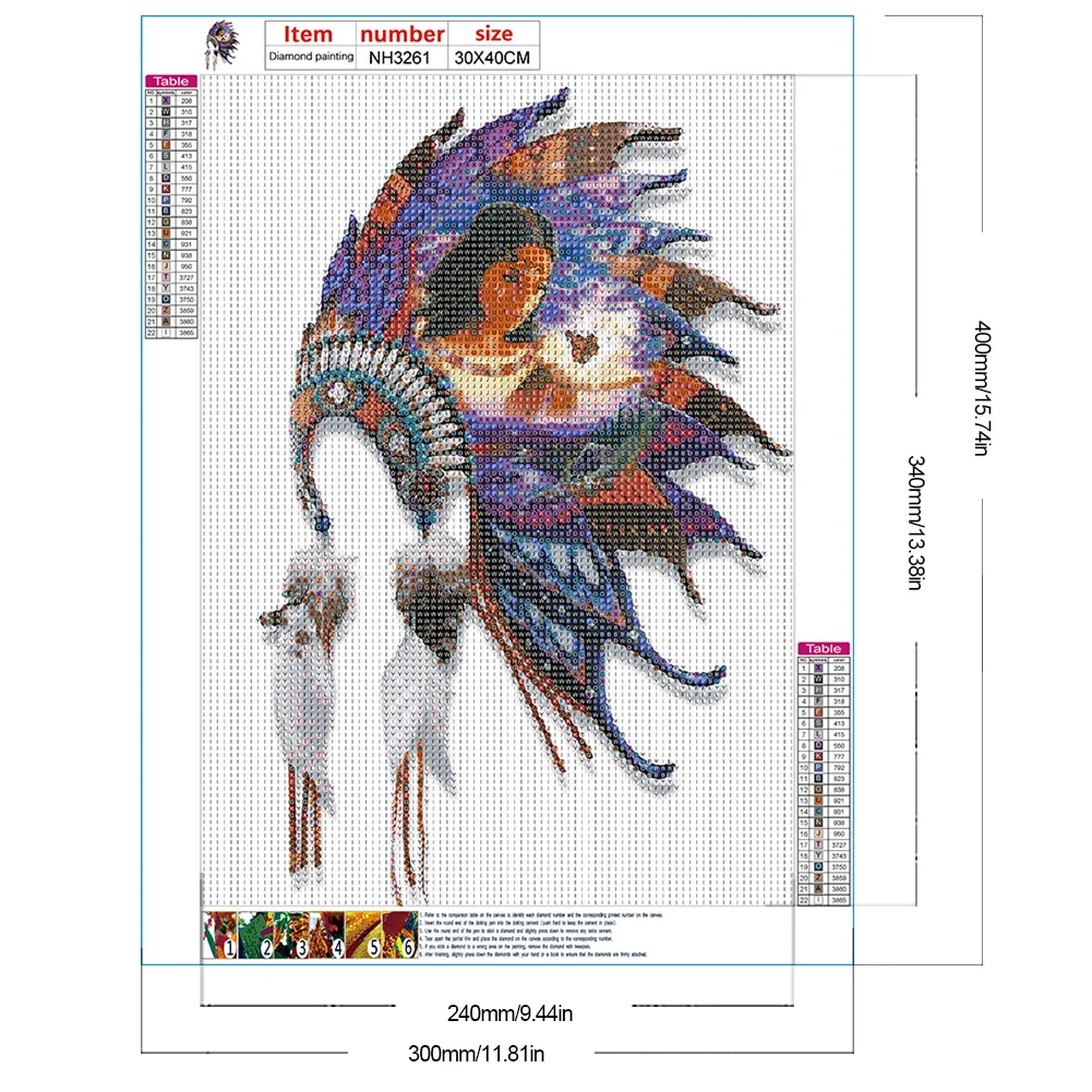 4pcs/Set Diamond Painting - Full Round Drill - Indian Headdress(Canvas|30*40cm)