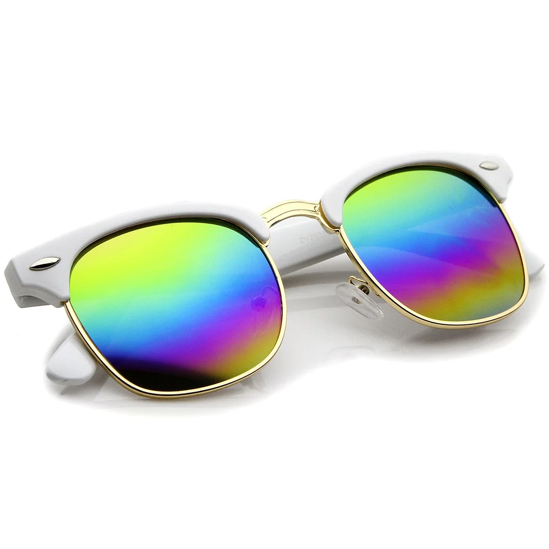 Premium Half Frame Colored Mirror Lens Horn Rimmed glasses 50mm