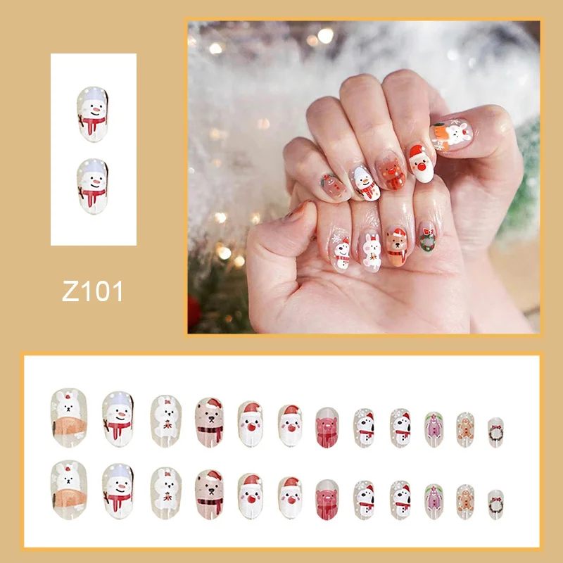 Churchf Churchf Round Head Wear Nail Santa Snowman Fake Nail Polish Winter Bear Nails Finished Nails