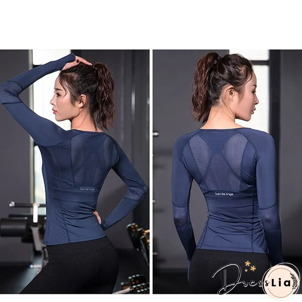 Women Mesh Hollow Out Yoga Top Full Sleeve Sport Shirt Quick Dry Fitness Clothing Gym Running Jogging Shirts Slim Activewear