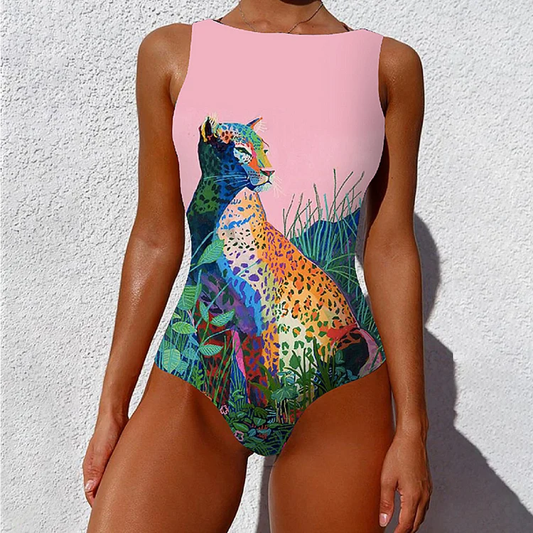 Sleeveless Printed One Piece Swimsuit Flaxmaker