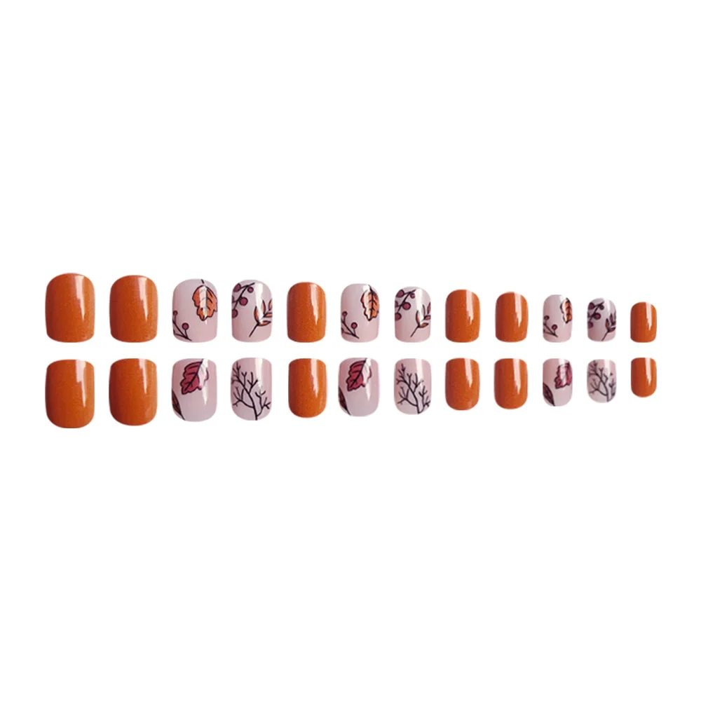Churchf Churchf Oil Maple Leaf Branches Short Square Nail Removable Fake Nail Finished Wear Nail Holiday Nail